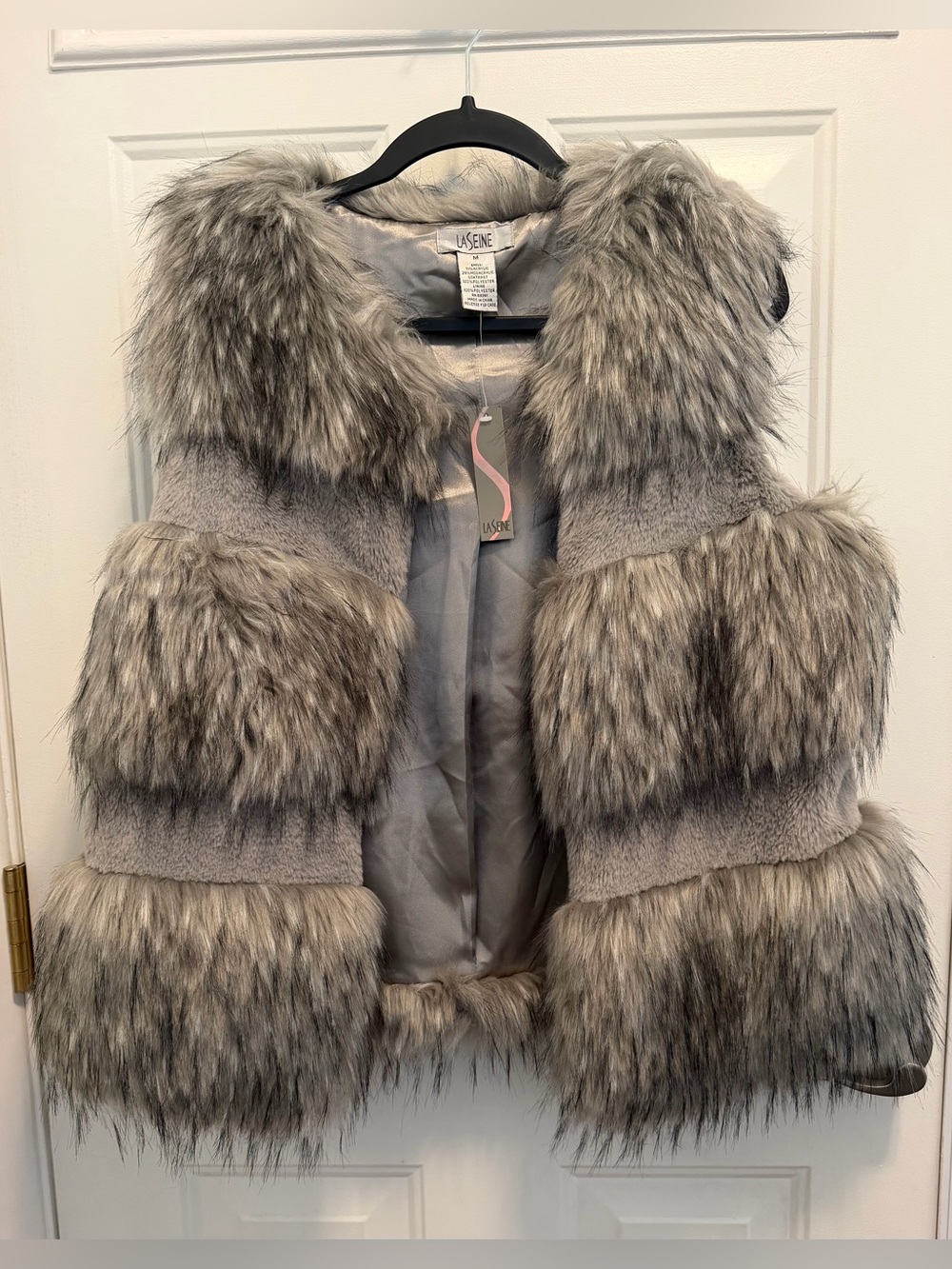 Gray Faux Fur Tiered Vest - Size Medium